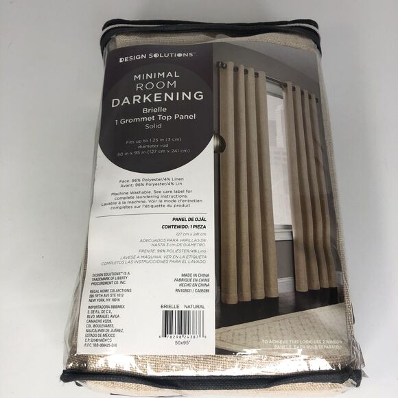 Design Solutions Room Darkening 95” Brielle Curtain Panel Natural Tan 1 Panel - Picture 9 of 12